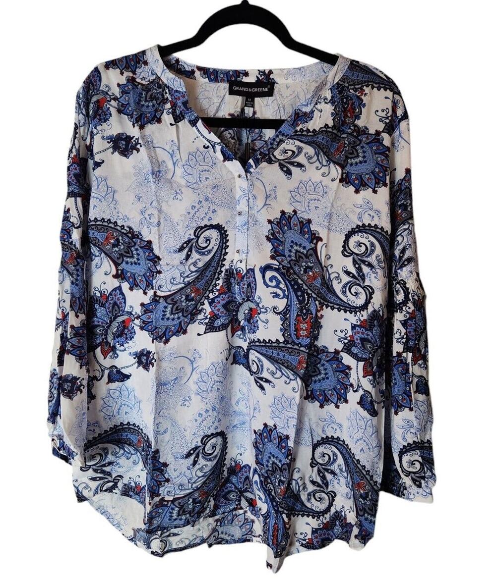 Grand and Greene Womens Lightweight Boho Paisley Blouse Sz Medium Multicolored